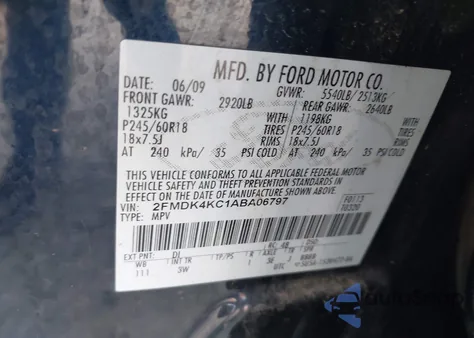 2010 Ford Edge Limited из США, поврежденный, VIN 2FMDK4KC1ABA06797